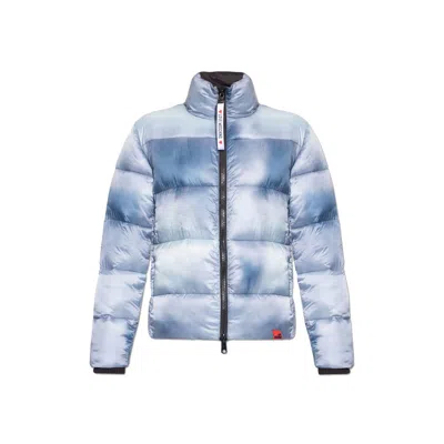 Shop Love Moschino Chic Light Blue Down Jacket With Logo Patch