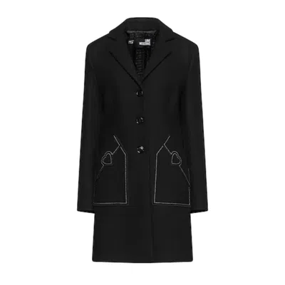 Shop Love Moschino Chic Wool Blend Black Coat With Heart Detail