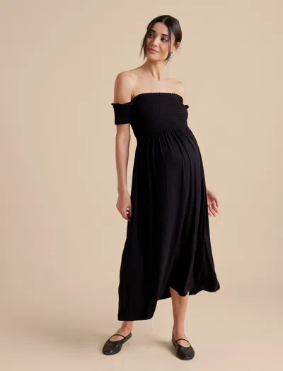 Shop A Pea In The Pod Smocked Off The Shoulder Maternity Maxi Dress In Black