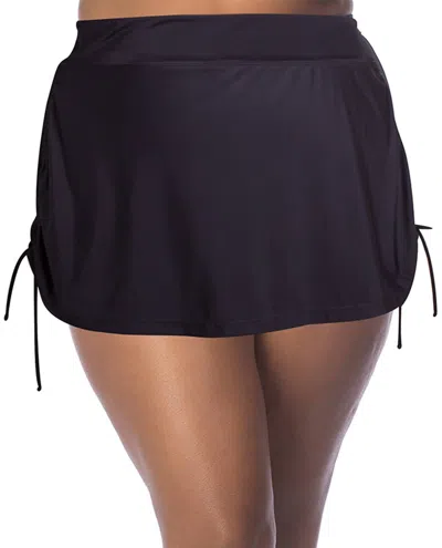 Always For Me Plus Size Adjustable Sides Swim Skirt In Black In Black