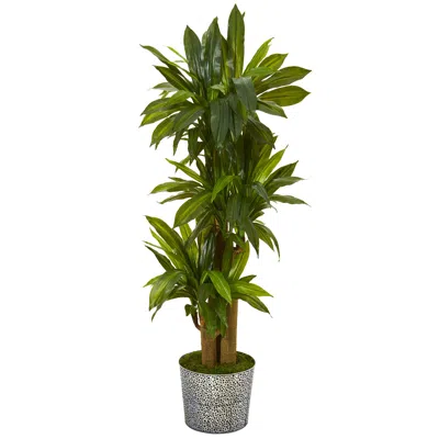 Homplanti Corn Stalk Dracaena Artificial Plant In Black Embossed Tin Planter (real Touch) 58"