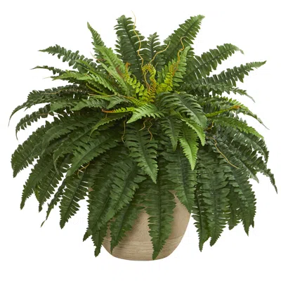 Homplanti Boston Fern Artificial Plant In Sandstone Planter 22"