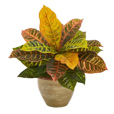 Homplanti Garden Croton Artificial Plant In Ceramic Planter (real Touch) 15"