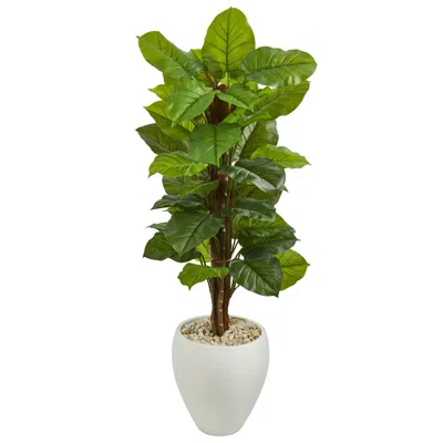 Homplanti Large Leaf Philodendron Artificial Plant In White Oval Planter (real Touch) 5'