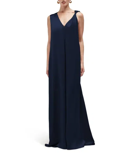 Careste Faith Sleeveless Silk Trapeze Maxi Dress In Blue