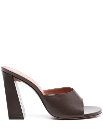 Shop Amina Muaddi Brigitte Leather Heel Mules In Brown