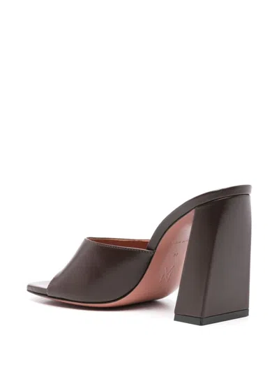 Shop Amina Muaddi Brigitte Leather Heel Mules In Brown