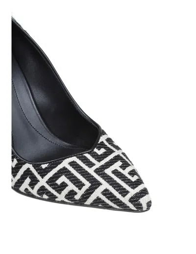 Shop Balmain Pumps In Monogram Fabric In Ivoire/noir