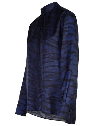 Stella Mccartney Tiger Printed Stitch Detailed Shirt In Blue