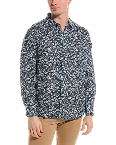 Shop Raffi Tropical Floral Printed Linen Shirt In Blue