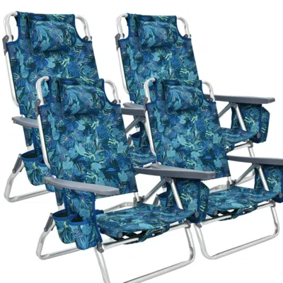 Hivvago 4-pack 5-position Outdoor Folding Backpack Beach Reclining Chair With Pillow