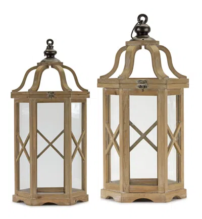 Houzbling Lantern (set Of 2) 19"h, 25.75"h Iron/wood