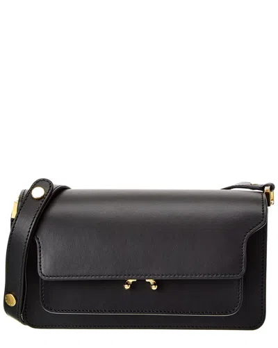 Shop Marni Trunk E/w Leather Shoulder Bag In Black