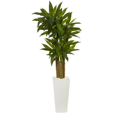 Homplanti Cornstalk Dracaena Artificial Plant In White Tower Planter 5'