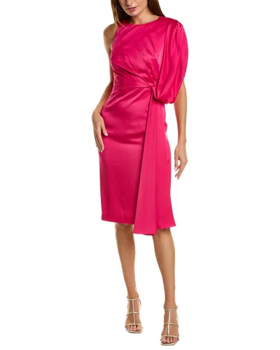 Shop Theia One-shoulder Satin Midi Dress In Pink