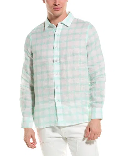 Shop Raffi Plaid Printed Linen Shirt In Green