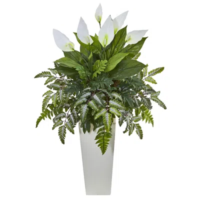 Homplanti Mixed Spathifyllum Artificial Plant In White Tower Vase