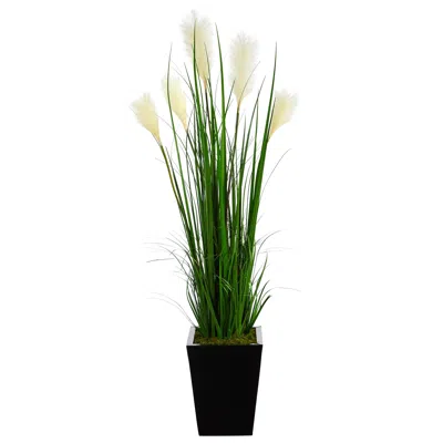 Homplanti Wheat Plum Grass Artificial Plant In Black Metal Planter 4.5"