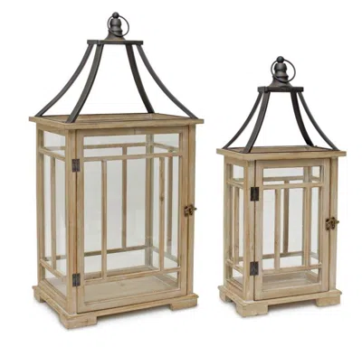 Houzbling Lantern (set Of 2) 23"h, 31"h Wood/metal