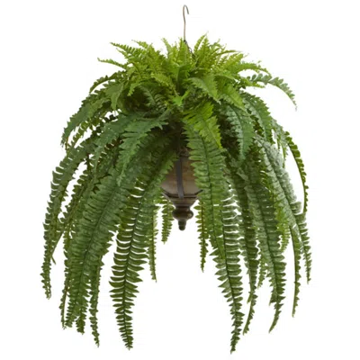 Homplanti Boston Fern Artificial Plant In Metal Hanging Bowl 39"