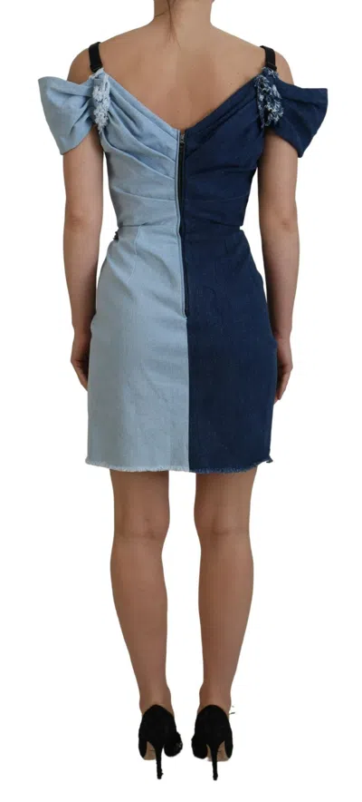 Dolce & Gabbana Blue Patchwork Two Tone Denim Mini Dress In Blue