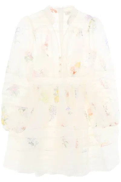 Shop Zimmermann "mini Nature Floral Organza Dress" In Bianco