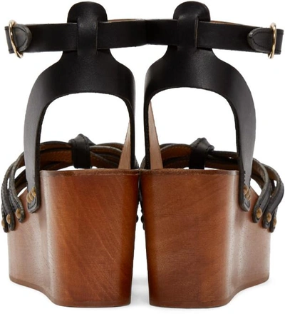 Shop Isabel Marant Black Leather Zia Wedge Sandals