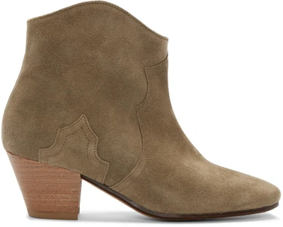 Shop Isabel Marant Green Suede Dicker Ankle Boots