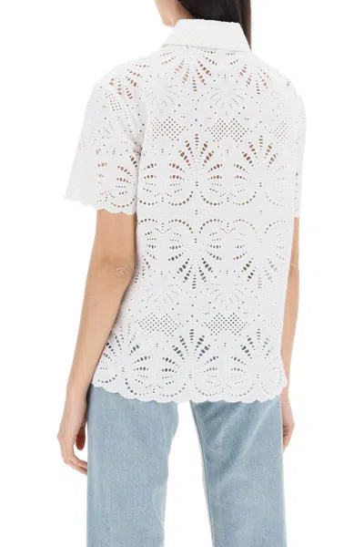 Shop Self-portrait Short-sleeved Sangallo Lace Shirt In Bianco