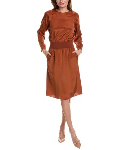 Shop Lafayette 148 Blouson Silk-blend Dress In Multi
