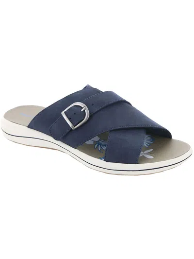 EASY STREET FLINT WOMENS BUCKLE FAUX LEATHER SLIDE SANDALS 