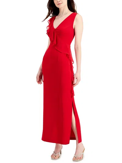 Shop Connected Apparel Womens Ruffled Long Maxi Dress In Red