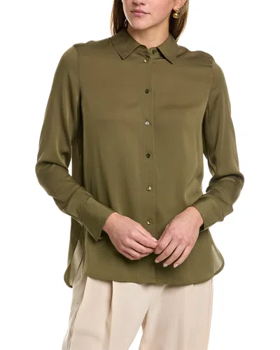 Shop Vince Slim Fitted Silk-blend Blouse In Green