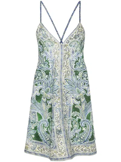 Zimmermann Linen Bandana Motif Ottie Swing Slip Dress In Gray