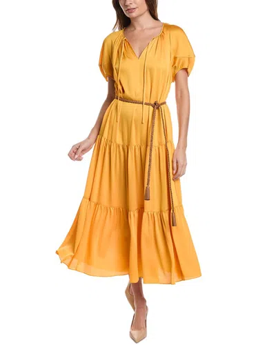 Shop Lafayette 148 Pleated Dress In Orange