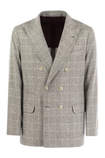 Shop Brunello Cucinelli One-and-a-half-breasted Deconstructed Jacket In Prince Of Wales In Pearl