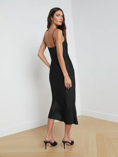 L'agence Seridie Mid-length Silk Slip Dress In Black