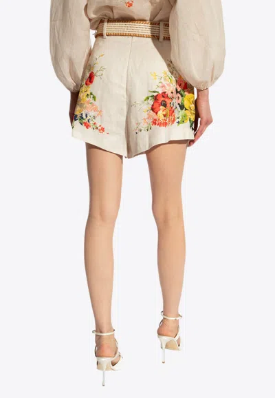 Shop Zimmermann Alight Floral Print Shorts In Cream