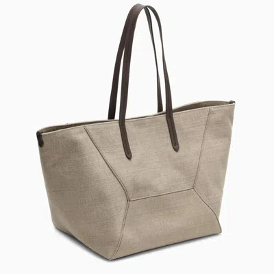 Shop Brunello Cucinelli Rope-coloured Shopper Bag In Cotton And Linen Women In Cream