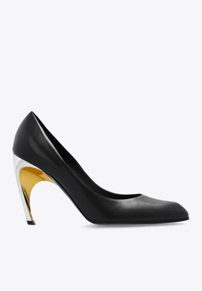 Shop Alexander Mcqueen Armadillo 95 Leather Almond Pumps In Black