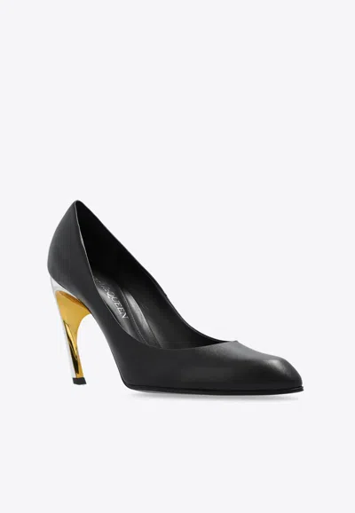 Shop Alexander Mcqueen Armadillo 95 Leather Almond Pumps In Black