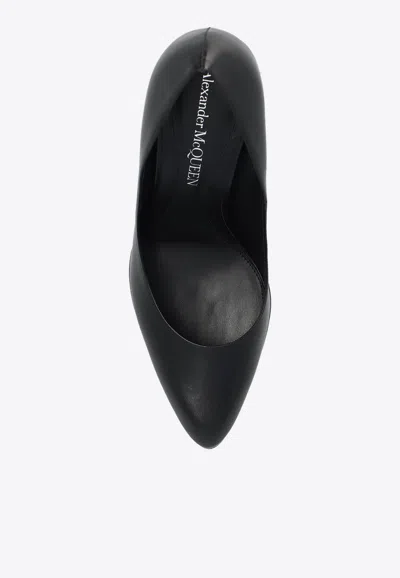 Shop Alexander Mcqueen Armadillo 95 Leather Almond Pumps In Black