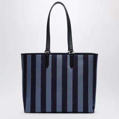 Fendi Blue Striped Fabric Shopper Bag With Logo Men In Blue