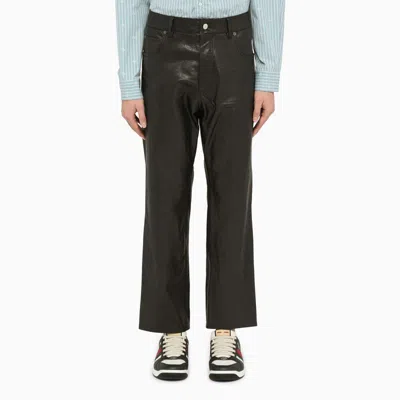Shop Gucci Black Leather Five-pocket Trousers Men