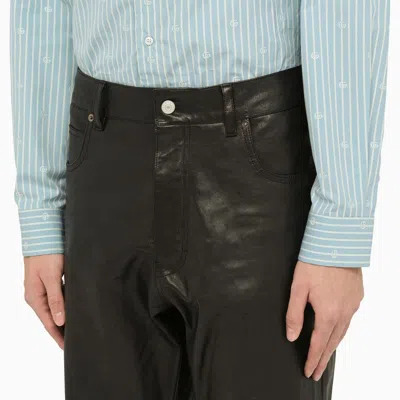 Shop Gucci Black Leather Five-pocket Trousers Men