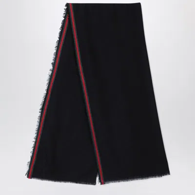 Gucci Gg Silk Cotton Stole With Web Trim In Black