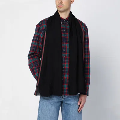 Gucci Gg Silk Cotton Stole With Web Trim In Black