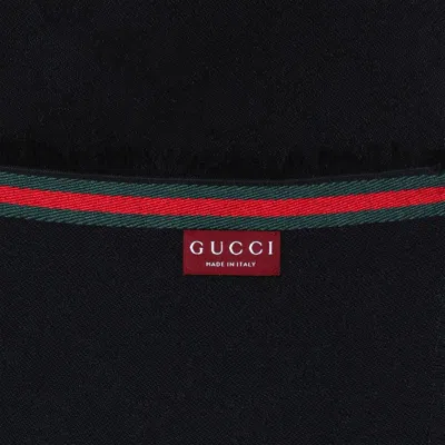 Gucci Gg Silk Cotton Stole With Web Trim In Black