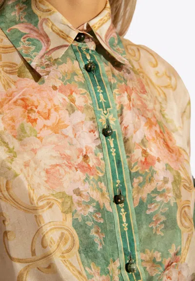 Shop Zimmermann August Floral Print Silk Shirt In Multicolor