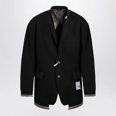 Miharayasuhiro Black Wool-blend Jacket With Raw Cut Hem In Black